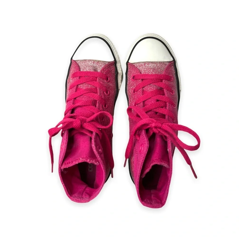 Converse All‎ Star High Top Chuck Taylor Hot Pink Silver Glitter Sneakers Junior